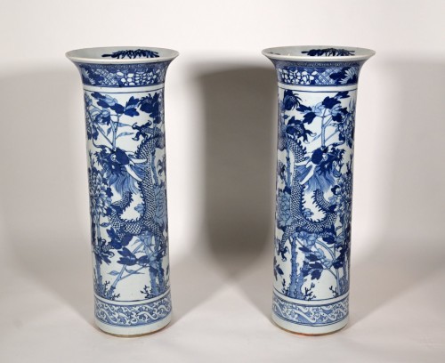Paire de très grands vases cornet Chine fin du 19e siècle - Céramiques, Porcelaines Style 