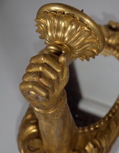 Paire de bras d'applique sur miroirs en bois doré Italie 18e siècle - Objet de décoration Style 