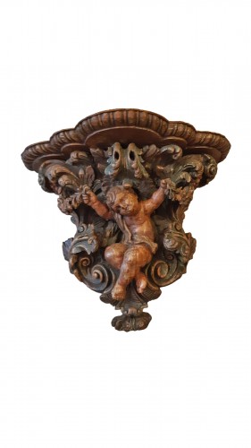 Console d'applique en bois sculpté et polychromé d'époque Louis XIV