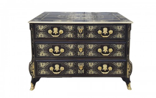 Commode en marqueterie de cuivre et ébène d'époque Louis XIV