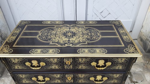 Mobilier Commode - Commode en marqueterie de cuivre et ébène d'époque Louis XIV