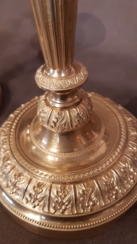 Lighting  - Pair of gilt bronze and chased candlesticks of the Louis XVI period