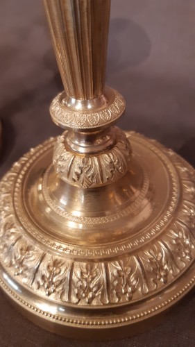 Louis XVI - Paire de chandeliers en bronze doré et ciselé d'époque Louis XVI