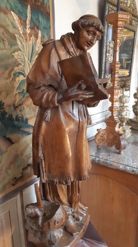 Grande statue de Saint Vulfran en chêne naturel, fin XVIIe début XVIIIe siècle - Sylvain Rochas