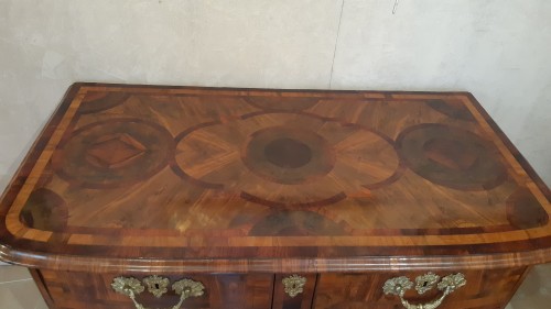 Commode en placage d'olivier et palissandre d' époque Louis XIV- Régence - Mobilier Style Régence