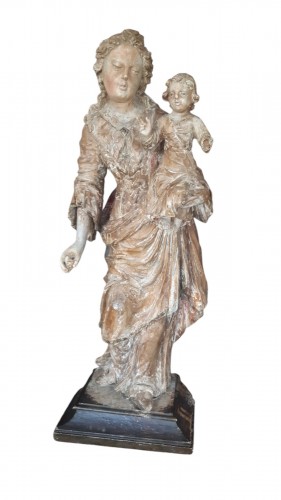 Grande vierge à l'enfant du XVIIe siècle en tilleul sculpté