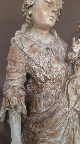 Grande vierge à l'enfant du XVIIe siècle en tilleul sculpté - Louis XIII