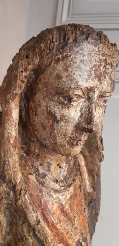 Large polychrome wooden statue of a saint, 15th century - Sculpture Style Middle age