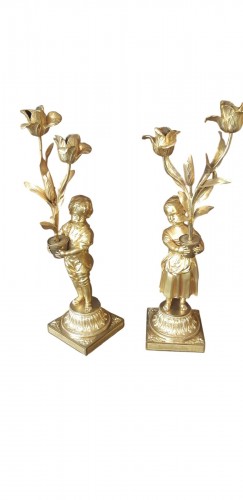 Pair of finely chased and gilt bronze candelabra, Louis XVI period