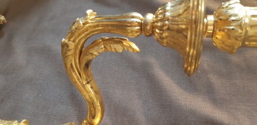 Paire d'appliques en bronze ciselé, doré d'époque Louis XVI - Luminaires Style Louis XVI