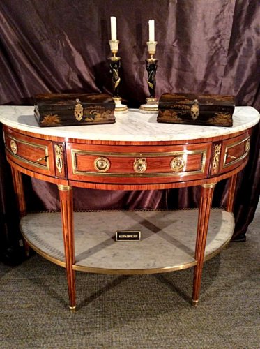 Antiquités - Console desserte d'époque Louis XVI estampillée Martin OHNEBERG