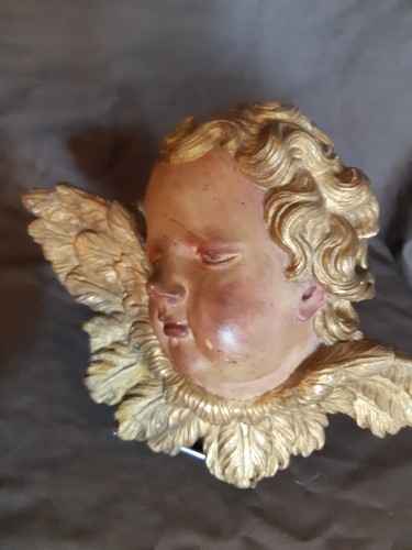 Art sacré, objets religieux  - Paire de têtes d'ange en bois sculpté d'époque Louis XV