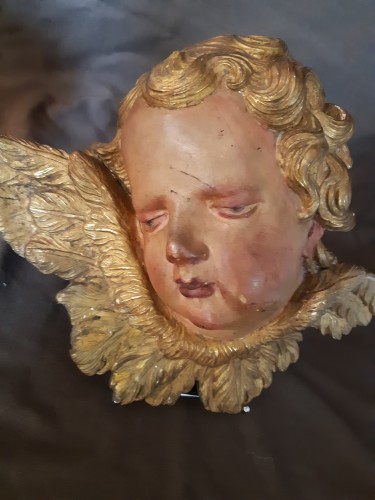 XVIIIe siècle - Paire de têtes d'ange en bois sculpté d'époque Louis XV