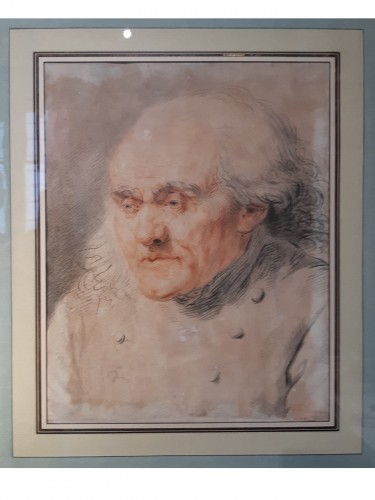 Dessin " tête de vieillard" signé E M Blondel 1789