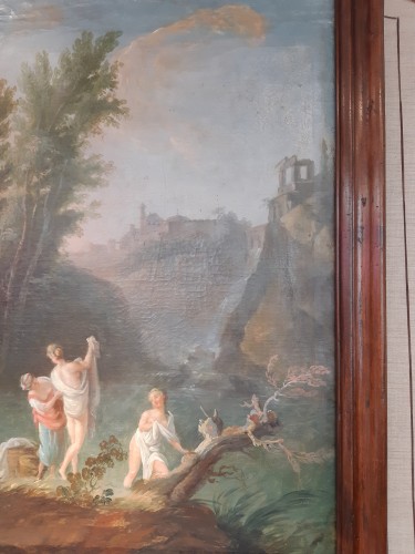 Tableaux et dessins Tableaux XVIIIe siècle - Cascatelles de Tivoli et lavandières - École française du 18e siècle