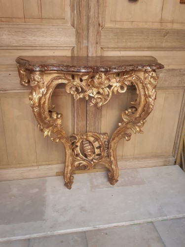 Petite console en bois sculpté et doré d'époque Louis XV - Sylvain Rochas