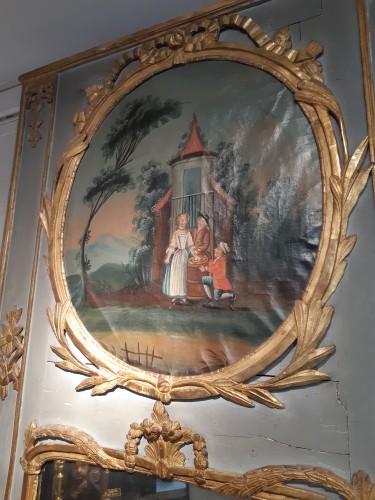 Trumeau à peinture dans un médaillon d'époque Louis XVI - Miroirs, Trumeaux Style Louis XVI