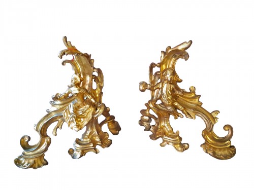 Chenets en bronze doré d'époque Louis XV