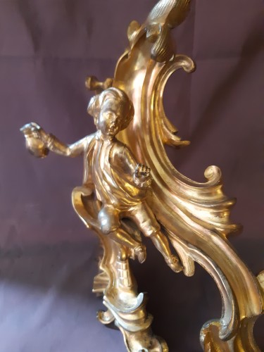 Objet de décoration  - Chenets en bronze doré d'époque Louis XV