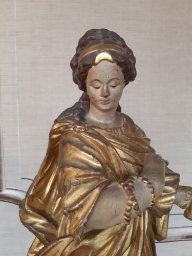 Saint Catherine of Alexandria on its Louis XIV period pedestal - Sculpture Style Louis XIV