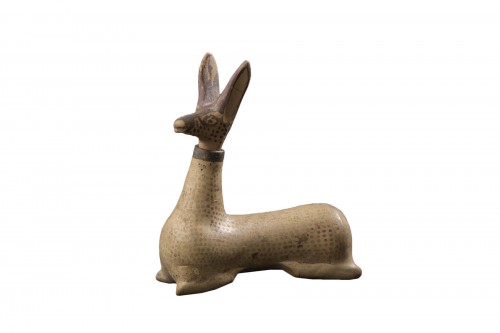 Plastic arybale in the form of a reclining fawn