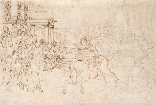 Niccolo RICCIOLINI (Rome, 1687 - 1757) Marcus Curtius se jetant dans le gouffre - Tableaux et dessins Style Louis XV