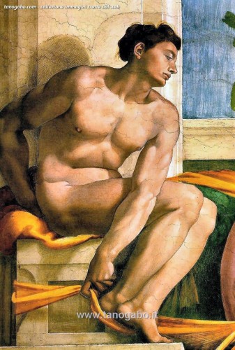 D’après Michelangelo BUONAROTTI (1475-1564)  Jeune homme nu assis - Tableaux et dessins Style Renaissance