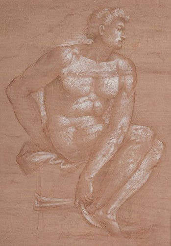 Paintings & Drawings  - After Michelangelo BUONAROTTI (1475-1564) Naked young man sitting