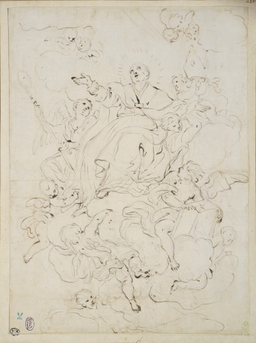 Giacinto CALANDRUCCI (Palermo, 1646 - 1707) Glory of Saint Andrew Corsini - Paintings & Drawings Style Louis XIV