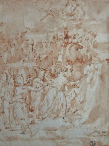 Tableaux et dessins Dessin, Aquarelle & Pastel - Marco MARCHETTI dit Marco da FAENZA (Faenza, vers 1528 - 1588) Scène de l’Anc. Testam