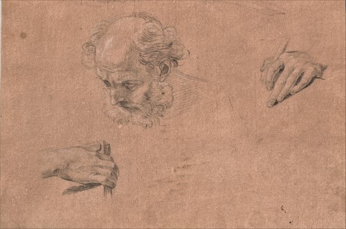 Pompeo BATONI (Lucca, 1708 - Rome, 1787) - Study of head and hands for Saint Peter