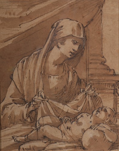 Giovanni Andrea DE FERRARI (Gènes, 1598 – 1669) - La Vierge à l’Enfant. dessin