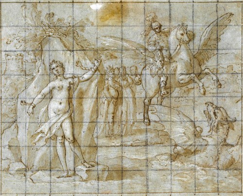 XVIIe siècle - Bernardo CASTELLO (Albaro, 1557 – Gènes 1629) - Att. Alexandre Le Grand. Dessin