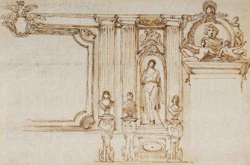 Giovanni Francesco GRIMALDI (1606 – 1680) - Projet de décor intérieur de palais romain