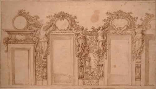 Giovanni Francesco GRIMALDI (1606 – 1680) - Projet de décor intérieur de palais romain - Tableaux et dessins Style Louis XIV