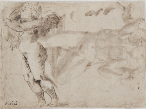 Niccolo TRIBOLO (1500 -1550) - Projet pour une sculpture d'éphèbe et étude pour un putto - Tableaux et dessins Style Renaissance
