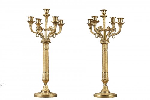 Ormulu bronze pair of candlesticks, first Empire