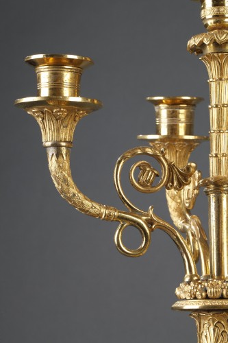 Paire de candélabres bronze doré Premier Empire - Luminaires Style Empire