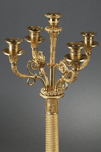 XIXe siècle - Paire de candélabres bronze doré Premier Empire