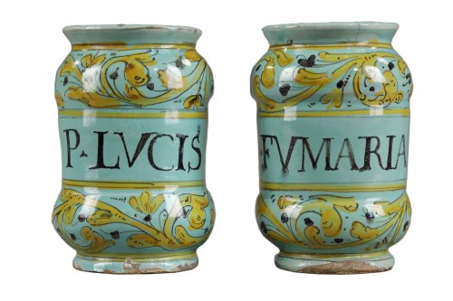 Pair of pill boxes, Savona faience dated 1695