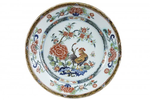 Assiette au coq en faïence de Rouen 18e siècle