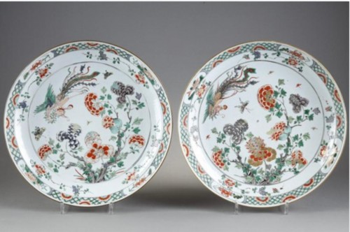 Large pair of Famille verte dishes, China Kangxi 1662 - 1722 - Porcelain & Faience Style 