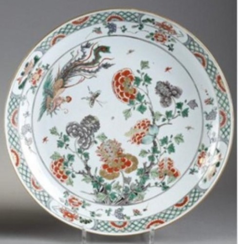 Céramiques, Porcelaines  - Paire de grands plats Famille Verte, Chine Kangxi 1662 - 1722