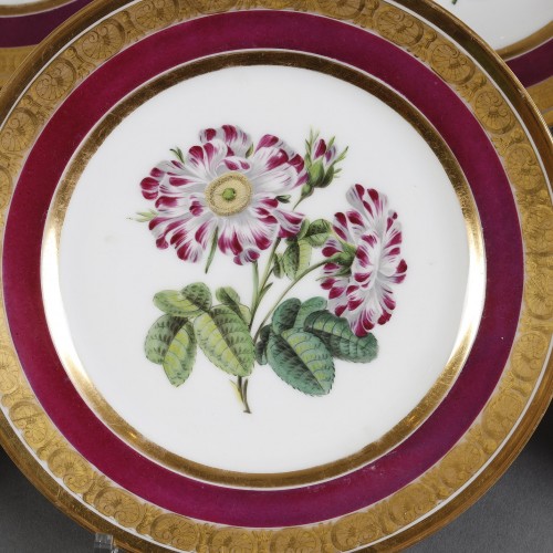 Schoelcher suite de 14 assiettes à décor botanique vers 1810-1820 - Céramiques, Porcelaines Style Empire