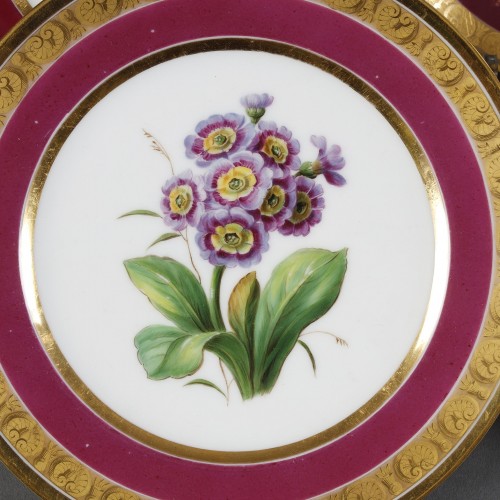 XIXe siècle - Schoelcher suite de 14 assiettes à décor botanique vers 1810-1820