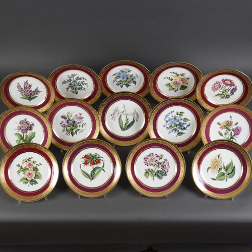Schoelcher suite de 14 assiettes à décor botanique vers 1810-1820 - Empire