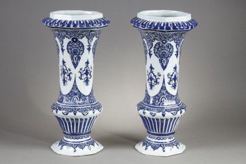 Porcelain & Faience  - Pair of large baluster vases in Lille earthenware early 18th century 