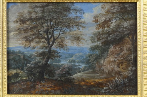 Simon-Mathurin Lantara (1729 1778), Gouache sur papier représentant un paysage - Tableaux et dessins Style 