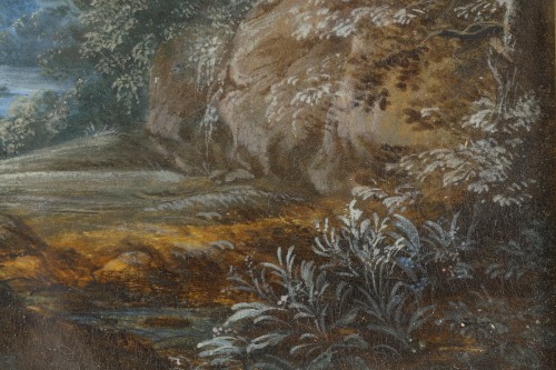 XVIIIe siècle - Simon-Mathurin Lantara (1729 1778), Gouache sur papier représentant un paysage