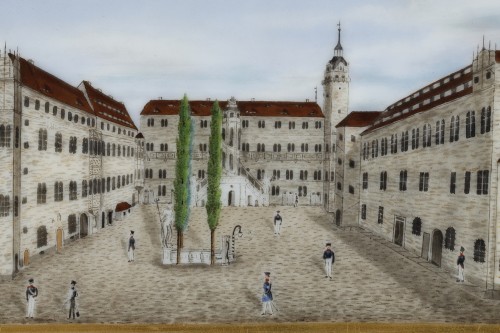 Céramiques, Porcelaines  - Plaque Thuringe représentant le château de Torgau début XIXe siècle